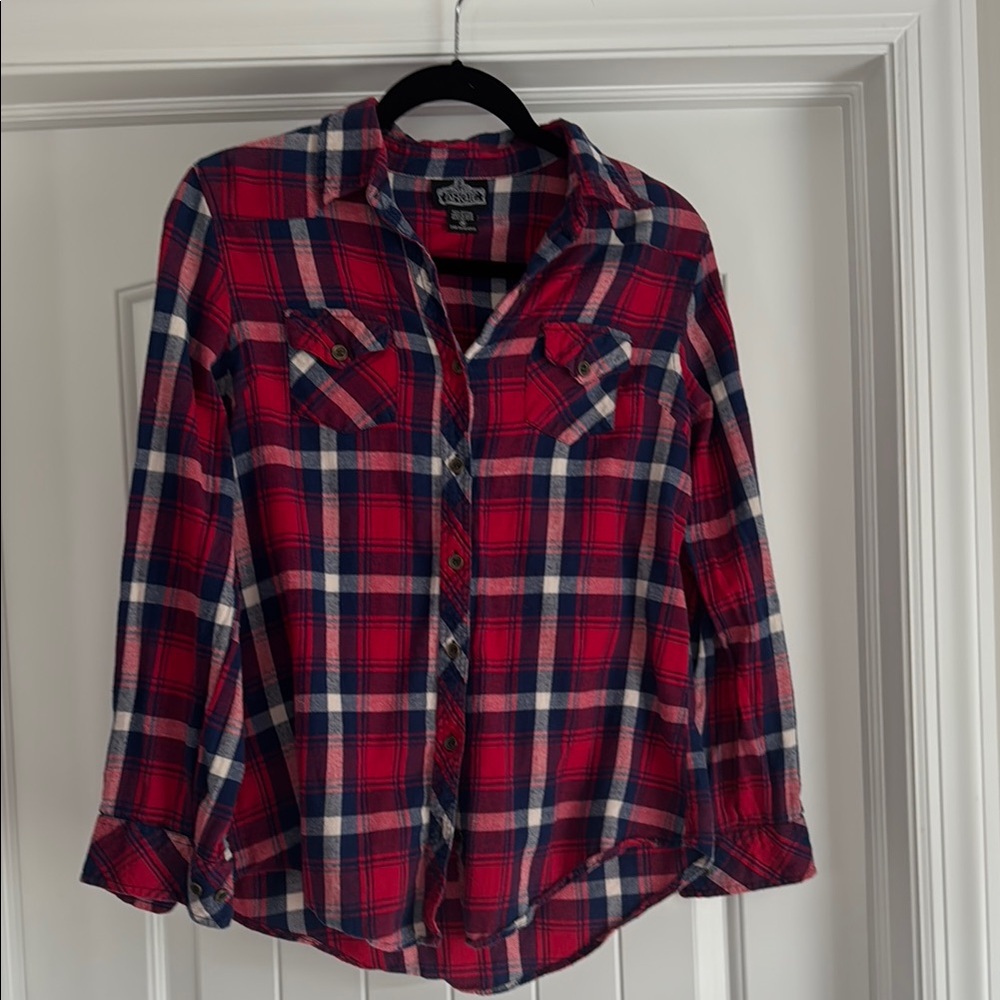 Angie Red and Blue Plaid Button Down Shirt